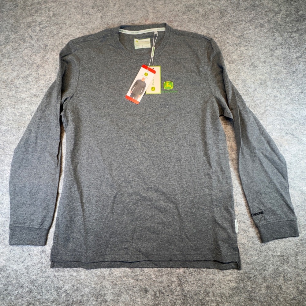 John Deere Mens Long Sleeve T-Shirt Grey Cotton Embroidered Logo Medium 1916272